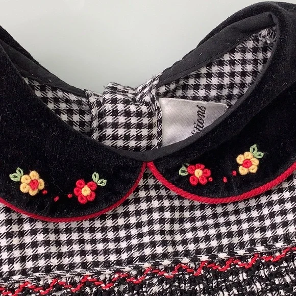Rare Editions Smocked Houndstooth Floral velvet trim dress size 18M EUC - Picture 6 of 14